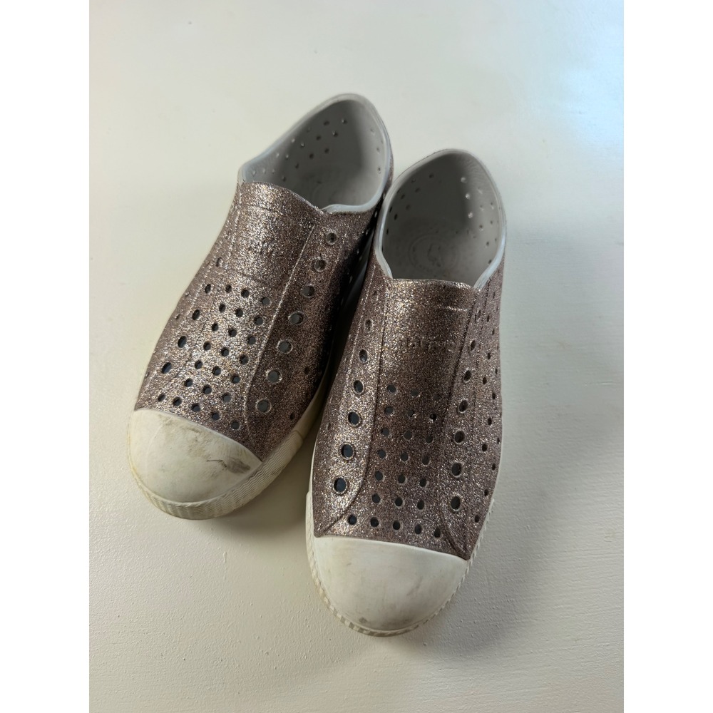 Native Jefferson Slip On Kids J2 Rose Gold Glitter Y2K Sparkle Water Shoes